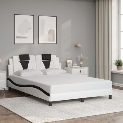 Estructura de cama con cabecero cuero sintético blanco y negro
