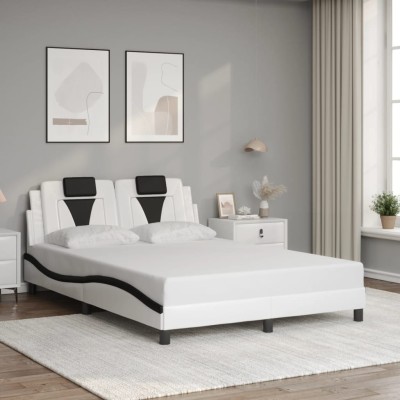Estructura cama cabecero cuero sintético blanco negro 140x200cm