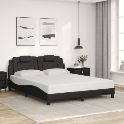 Estructura de cama sin colchón cuero sintético negro 160x200 cm