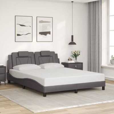 Estructura de cama sin colchón cuero sintético gris 160x200 cm