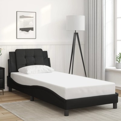 Estructura de cama sin colchón cuero sintético negro 80x200 cm