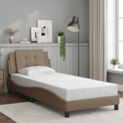 Estructura cama sin colchón cuero sintético capuchino 90x190 cm