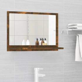 Espejo de baño madera contrachapada roble ahumado 60x10,5x37 cm