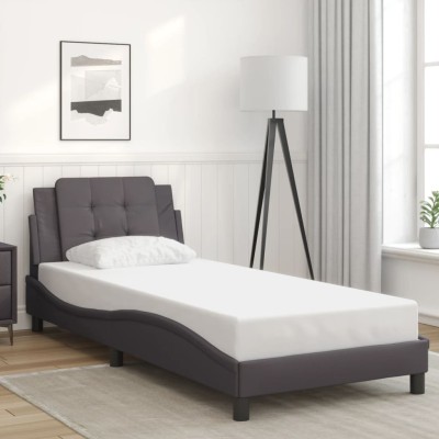 Estructura de cama sin colchón cuero sintético gris 90x200 cm