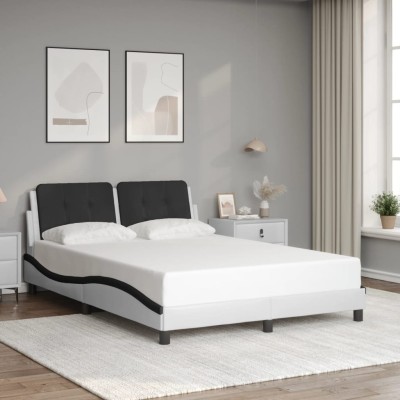 Estructura de cama con cabecero cuero sintético blanco y negro