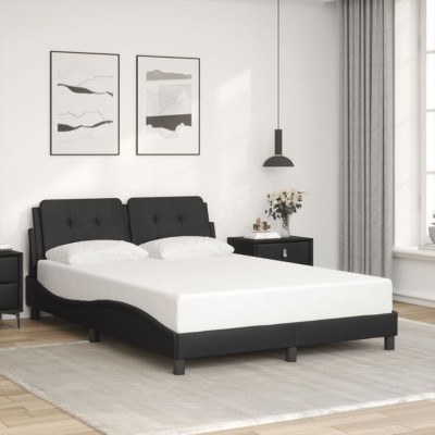 Estructura de cama sin colchón cuero sintético negro 140x200 cm