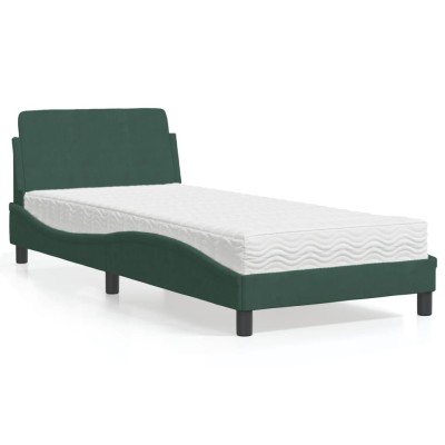 Cama con colchón terciopelo verde oscuro 80x200 cm