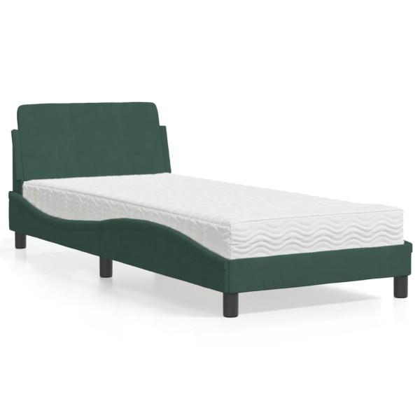 Cama con colchón terciopelo verde oscuro 80x200 cm