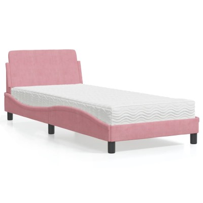 Cama con colchón terciopelo rosa 80x200 cm