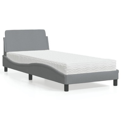 Cama con colchón tela gris claro 90x190 cm