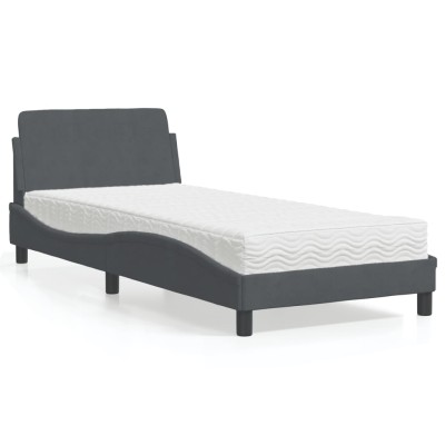 Cama con colchón terciopelo gris oscuro 90x190 cm