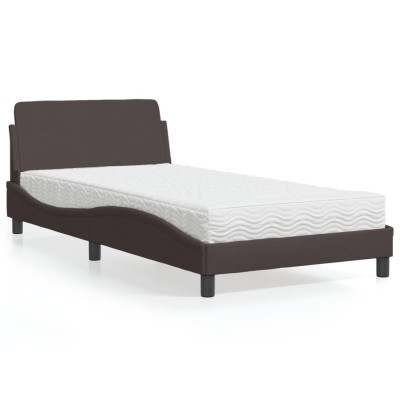 Cama con colchón tela marrón oscuro 100x200 cm