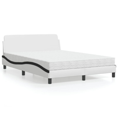 Cama con colchón cuero sintético blanco y negro 140x190 cm