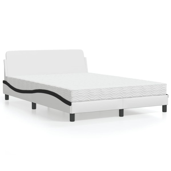 Cama con colchón cuero sintético blanco y negro 140x190 cm