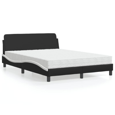Cama con colchón cuero sintético negro y blanco 140x200 cm