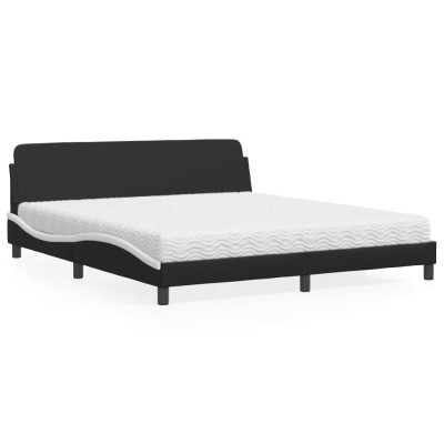 Cama con colchón cuero sintético negro y blanco 180x200 cm