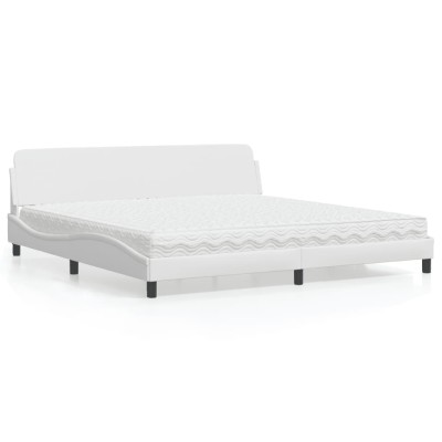Cama con colchón cuero sintético blanco 200x200 cm
