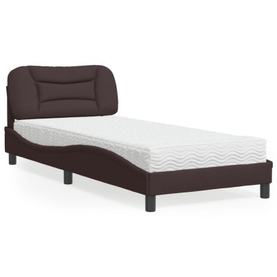 Cama con colchón tela marrón oscuro 80x200 cm