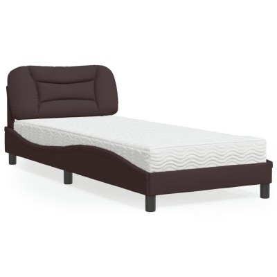 Cama con colchón tela marrón oscuro 90x190 cm