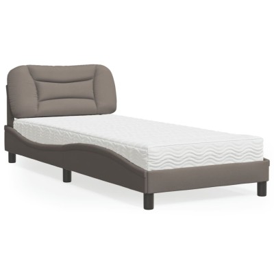Cama con colchón tela gris taupe 90x190 cm