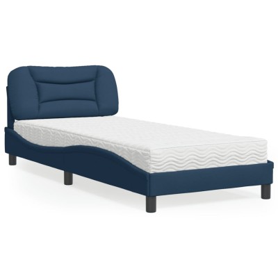 Cama con colchón tela azul 90x200 cm