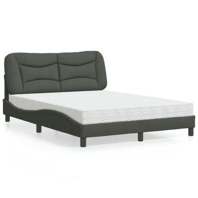 Cama con colchón tela gris oscuro 140x200 cm