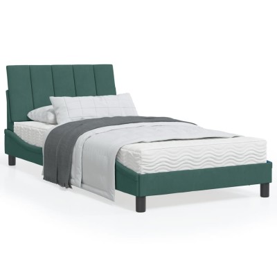 Cama con colchón terciopelo verde oscuro 100x200 cm