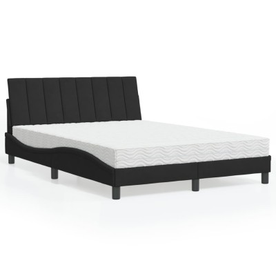 Cama con colchón terciopelo negro 140x200 cm