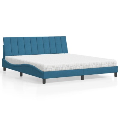 Cama con colchón terciopelo azul 180x200 cm