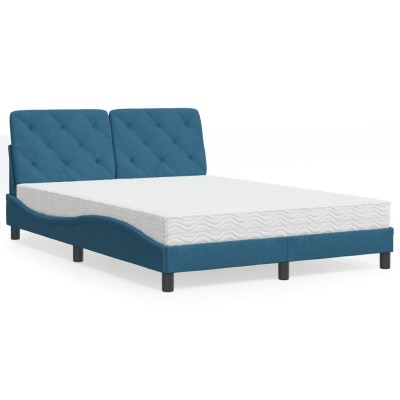 Cama con colchón terciopelo azul 140x190 cm
