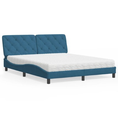 Cama con colchón terciopelo azul 160x200 cm