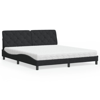 Cama con colchón terciopelo negro 180x200 cm