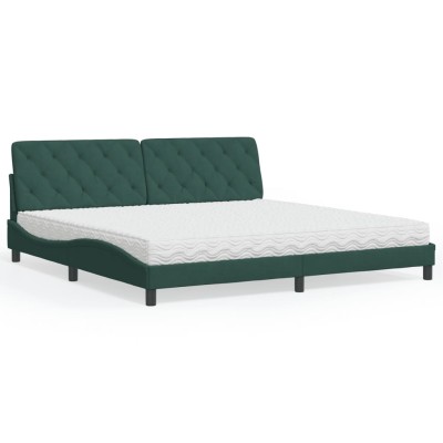 Cama con colchón terciopelo verde oscuro 200x200 cm