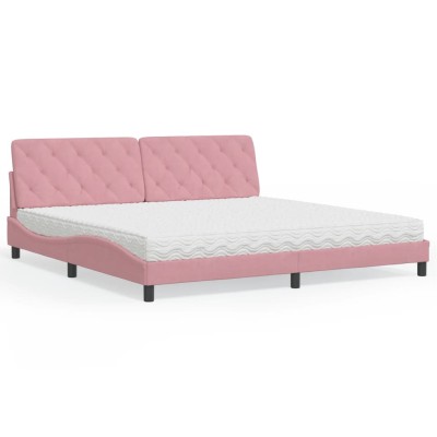 Cama con colchón terciopelo rosa 200x200 cm