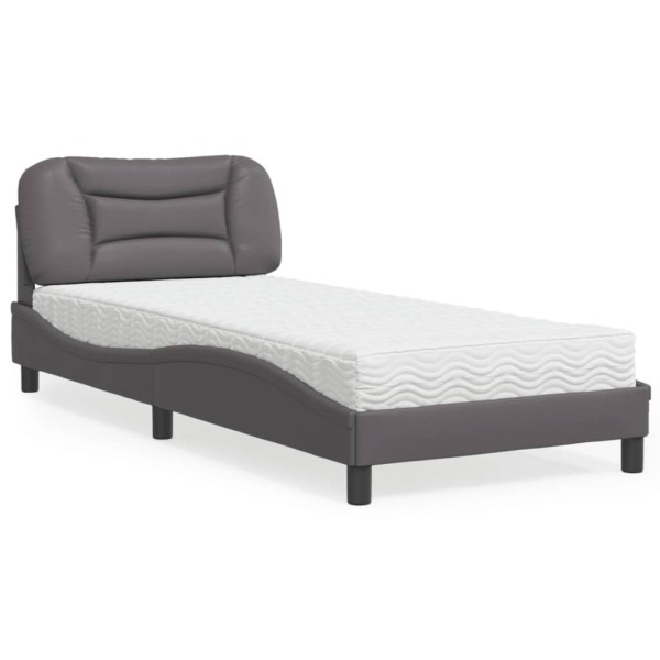Cama con colchón cuero sintético gris 80x200 cm