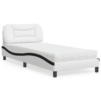 Cama con colchón cuero sintético blanco y negro 80x200 cm