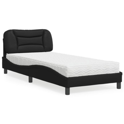 Cama con colchón cuero sintético negro 90x190 cm