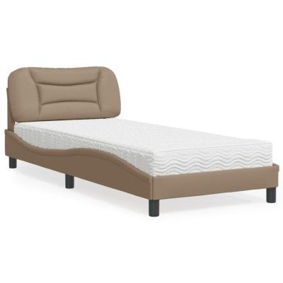 Cama con colchón cuero sintético capuchino 90x190 cm