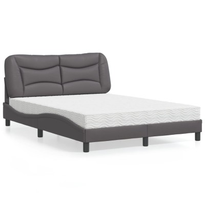 Cama con colchón cuero sintético gris 120x200 cm