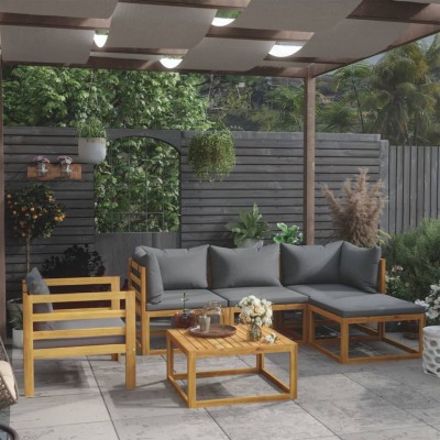 Muebles de jardín 6 pzas cojines madera maciza de acacia