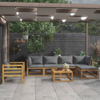 Muebles de jardín 7 pzas cojines madera maciza de acacia