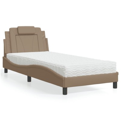 Cama con colchón cuero sintético capuchino 80x200 cm