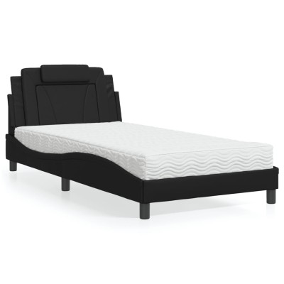Cama con colchón cuero sintético negro 100x200 cm