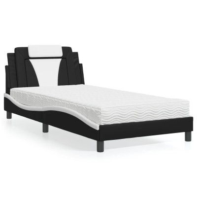 Cama con colchón cuero sintético negro y blanco 100x200 cm