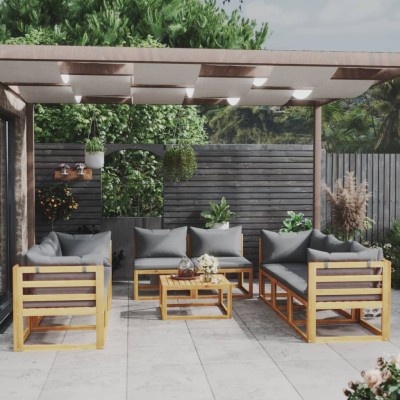 Muebles de jardín 9 pzas cojines madera maciza de acacia