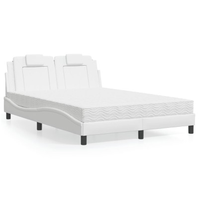 Cama con colchón cuero sintético blanco 140x190 cm