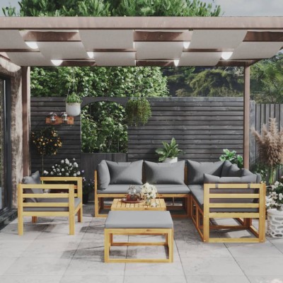 Muebles de jardín 8 pzas cojines madera maciza de acacia