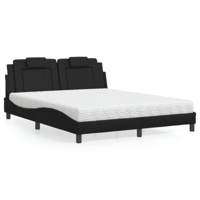 Cama con colchón cuero sintético negro 160x200 cm