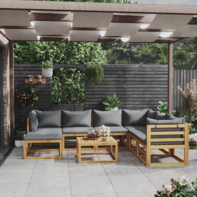 Muebles de jardín 8 pzas cojines madera maciza de acacia