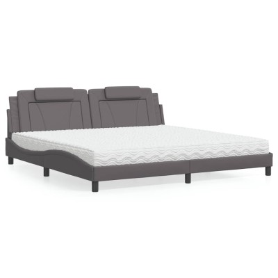 Cama con colchón cuero sintético gris 200x200 cm